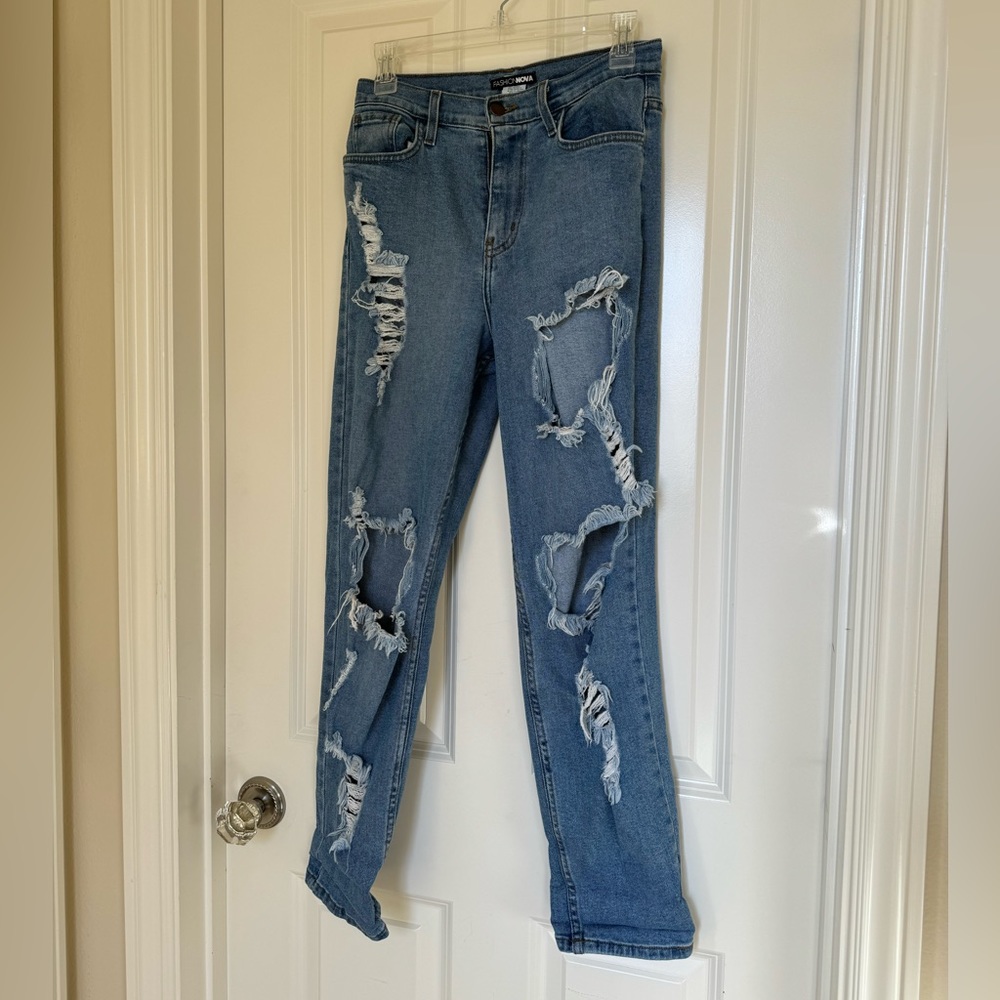 blue jeans with rips